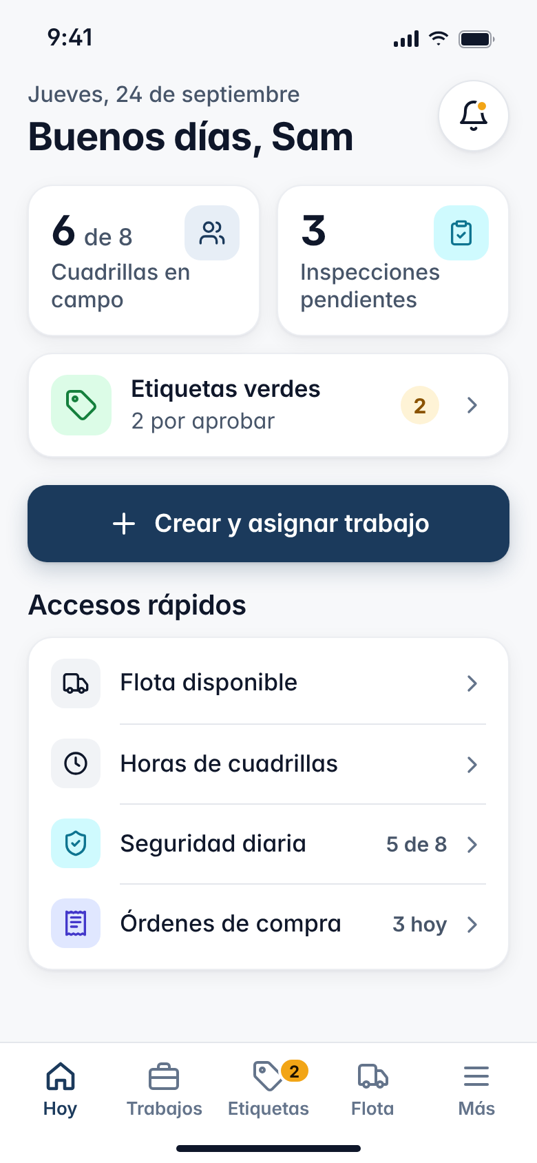 Pantalla de inicio del supervisor (datos de ejemplo)