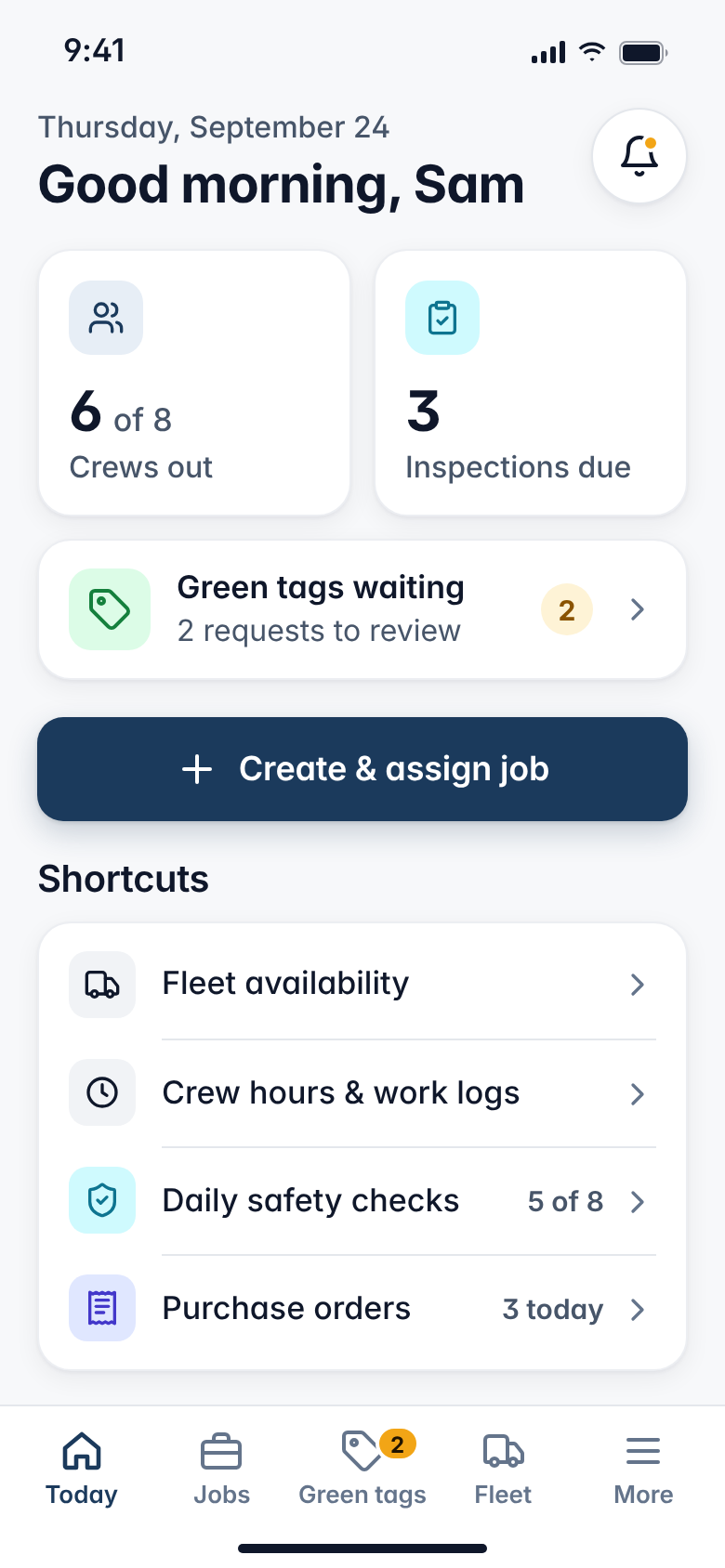 Supervisor home screen (sample data)